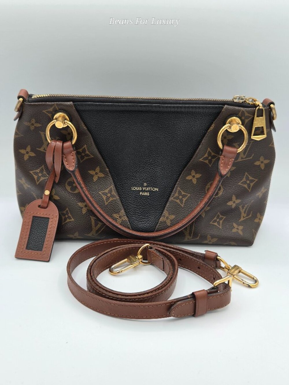 Louis Vuitton V Tote BB Monogram Black Leather | Authentic